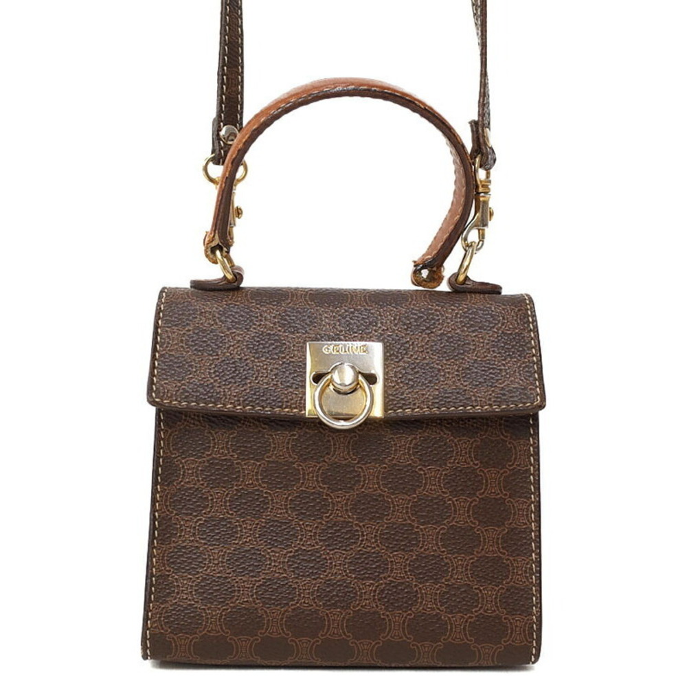 Celine Macadam Boston Leather 2way Handbag Brown